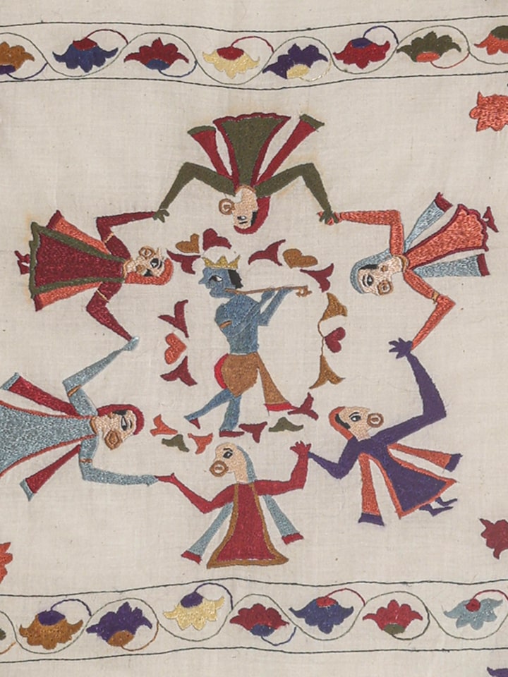 Detail view of the Krishna Chamba Rumal Wall Hanging