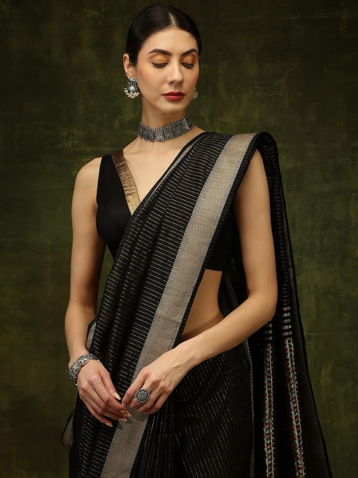 Black Cotton Silk Maheshwari Saree