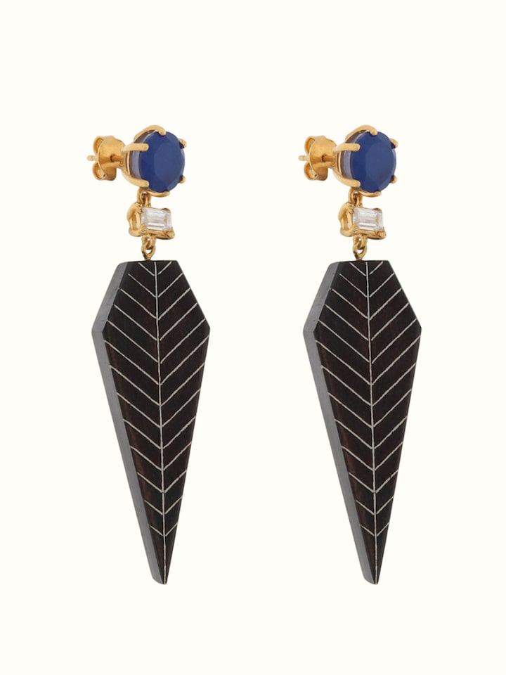 Angle view of Tarkashi Silver Drop Earrings