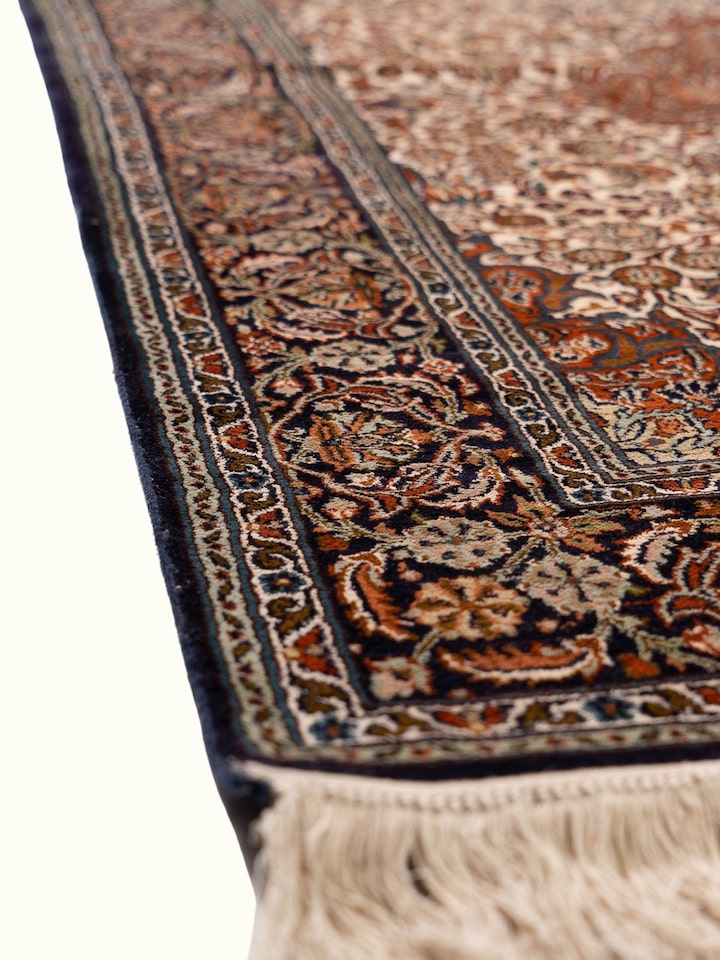 Traditional Persian Ivory Rust Kashan Kashmir Silk Hand-Knotted Carpet