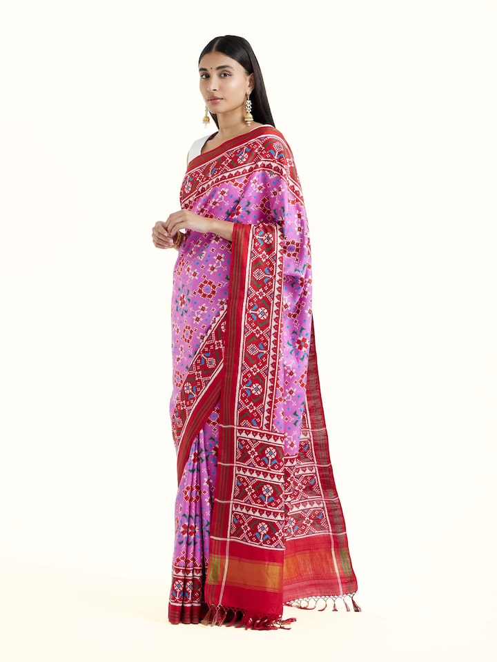 Side view of the Pink Silk Patola Saree