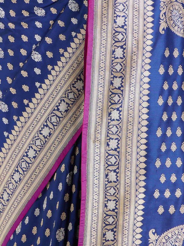 Back view of the Blue Banarasi Handloom Kadhwa Saree