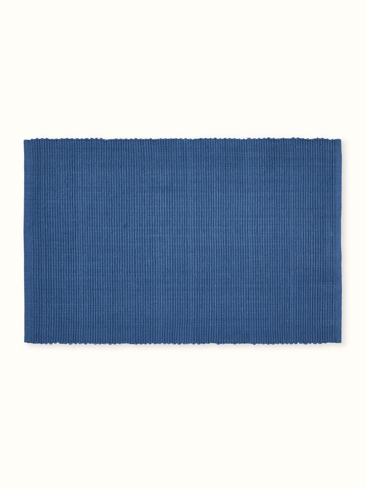 Front view showcasing the vibrant indigo color and solid cotton handloom texture of the table mats
