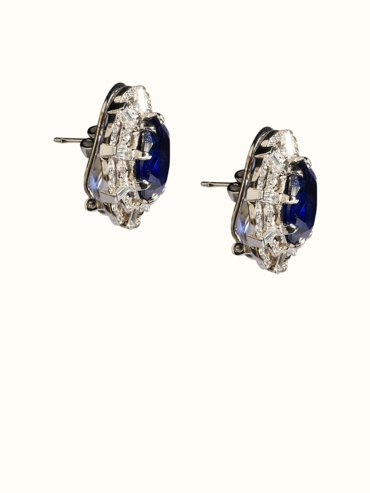 Angled view of the Silver Smithing Stud Earrings