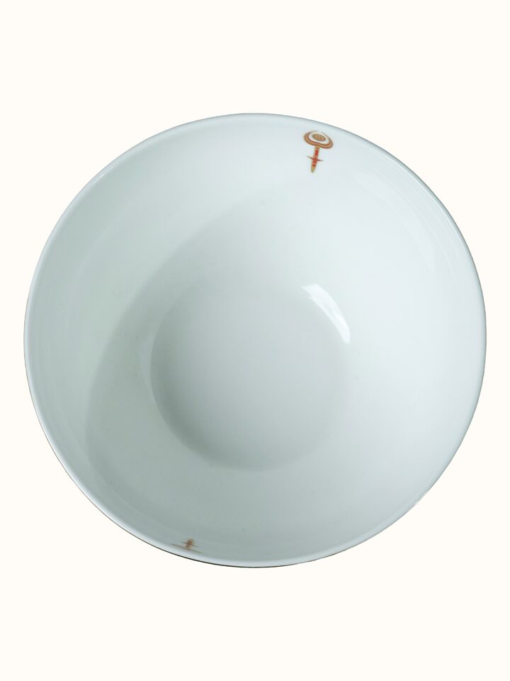 Detail view of Small Ceramic Serving Bowl With Gold Decal Finish. highlighting the handcrafted detailing and finish