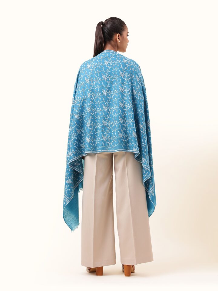 Back view of Falak Pashmina Sozni Embroidered Stole showing the plain woven reverse side