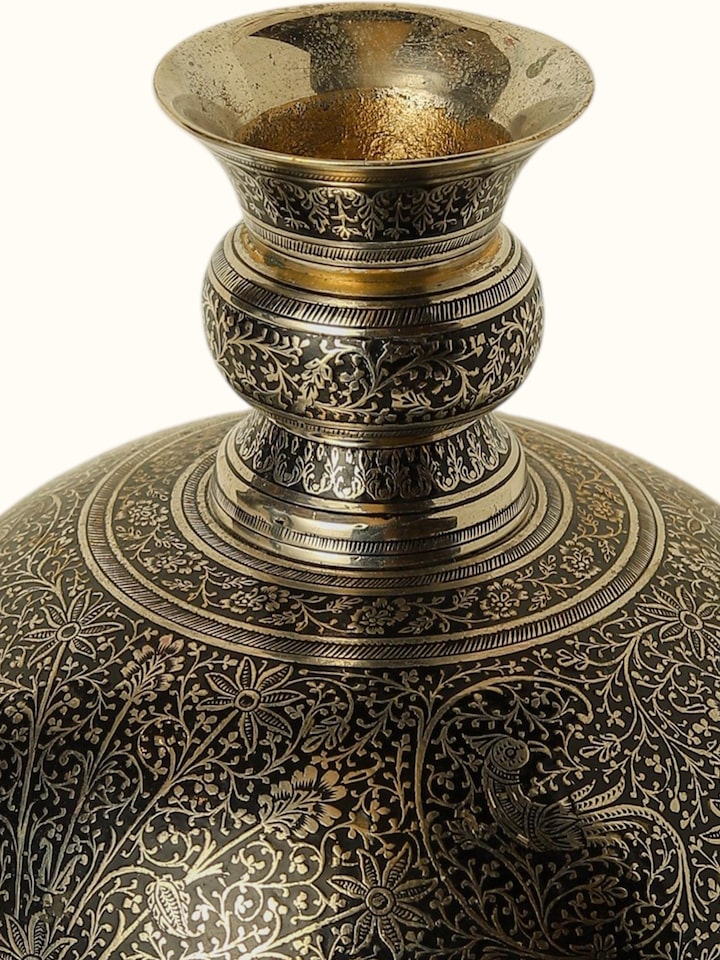 close-up view of brassware table vase texture