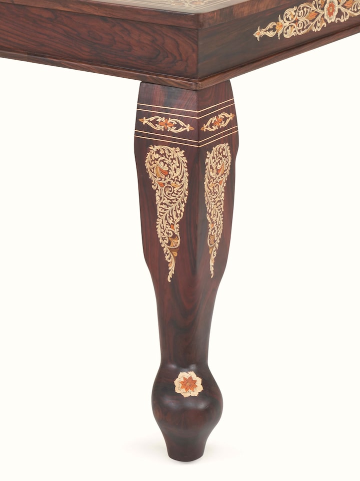 close-up view of rosewood inlay 6-seater dining table texture