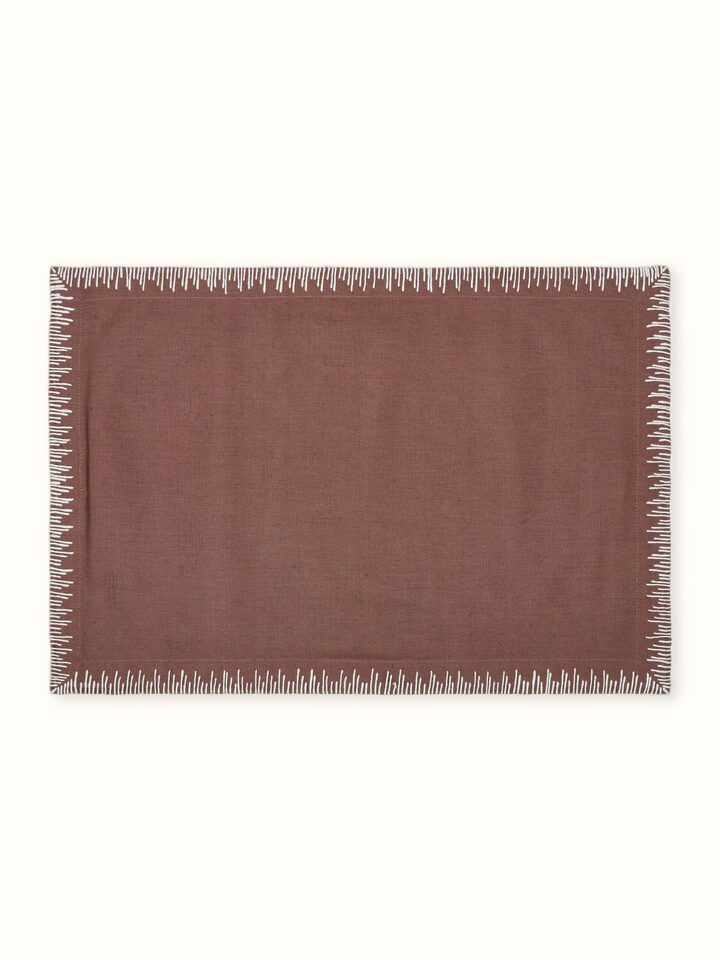 Parvat brown edge stitch linen cotton hand embroidered table mat set of 6 – Swadesh