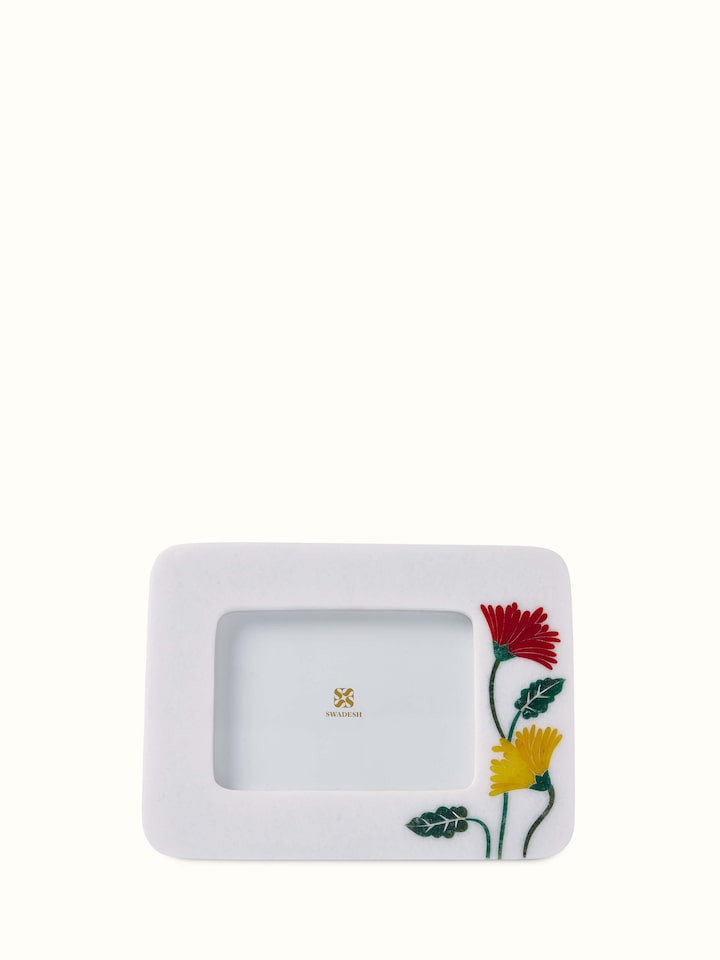 Front view of Pacchikari Marble Photo Frame Multicolor showing the front design and form