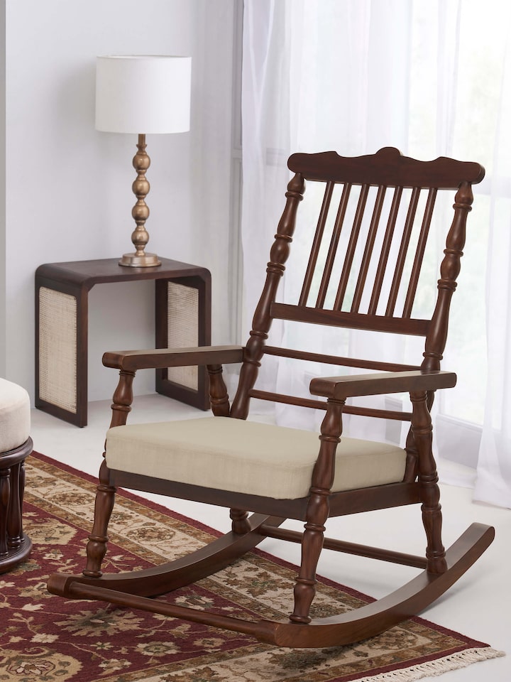 Lifestyle view of the Upholstered Sheesham Wood Rocking Chair