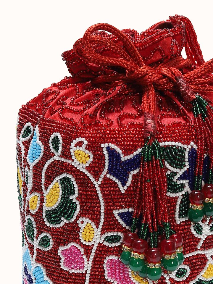 Draped detail view of the Beadwork Potli Bag