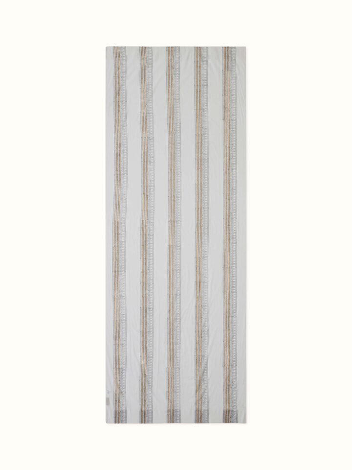 Sanganeri hand block print grey block stripe sheer curtain 9 ft, front view