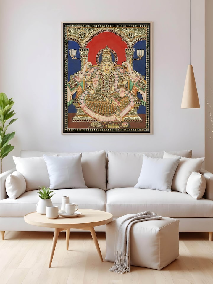 Left-side view of the Goddess Lakshmi Thanjavur Painting