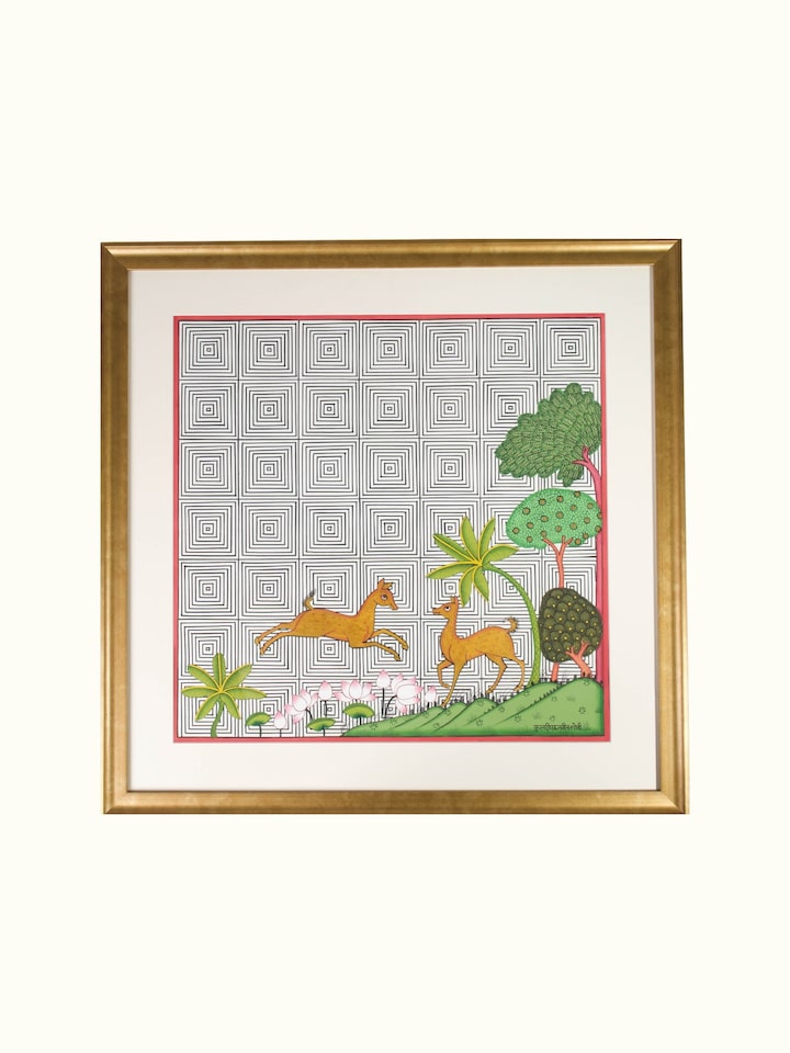 Front view of the Deers Pair Forest Illusion Pichwai Painting