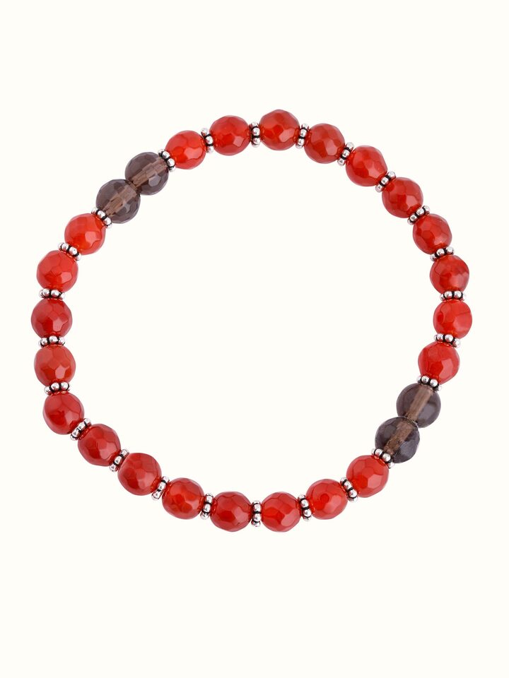 Front view of Carnelian & Smoky Topaz Silver Bracelet showing the complete piece and design