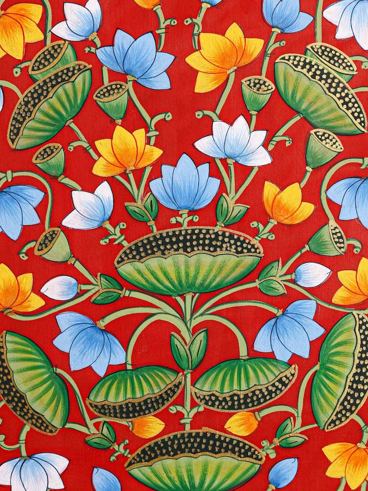 Detail view of the Kamal Talai Blue Pichwai Painting