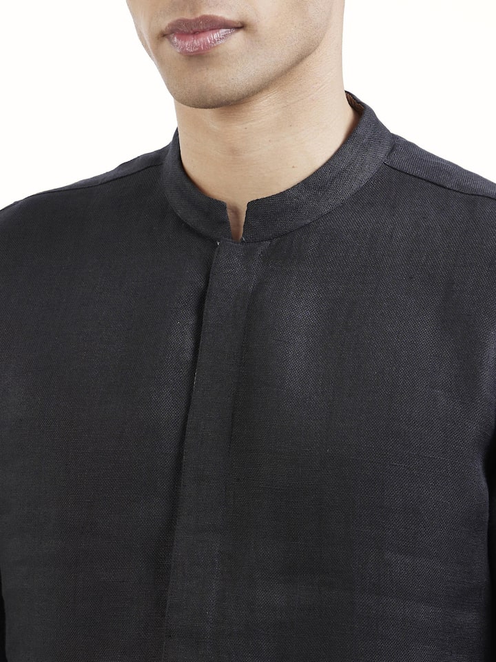 Black Linen Handloom Kurta Set