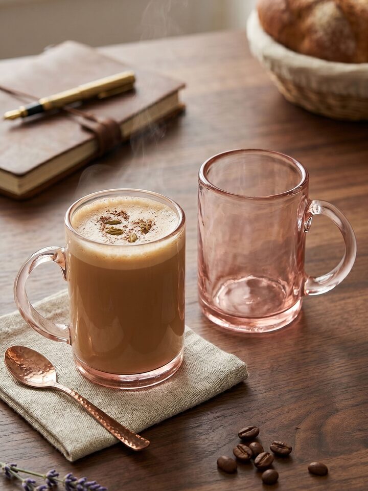 Side view of the Firozabadi Glass Coffee Mugs Red (2 Pcs)