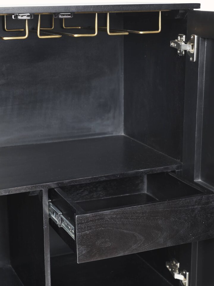 Detailed view of the cabinet's side panels with mother-of-pearl inlay, emphasizing the artistic design and texture