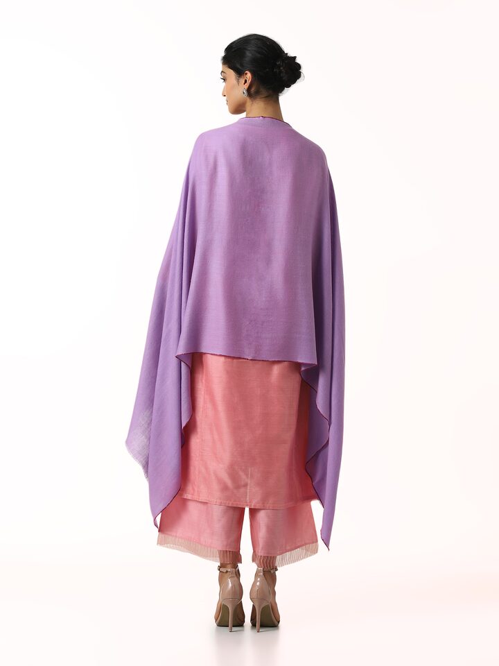 Back view of purple cashmere kaaj embroidered handwoven stole displaying overall design