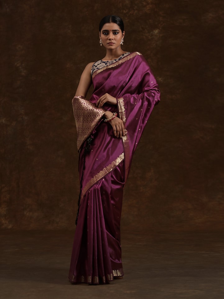 Alternate front view highlighting rich mulberry silk texture and design.