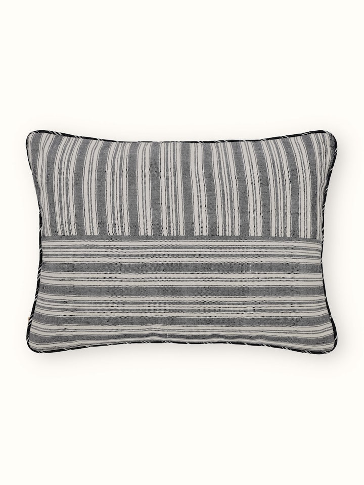 Krsna Black Cotton Handloom Lumbar Cushion Cover