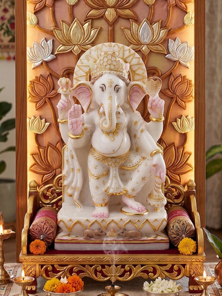 Left-side view of the Ganesha Carved Marble Idol