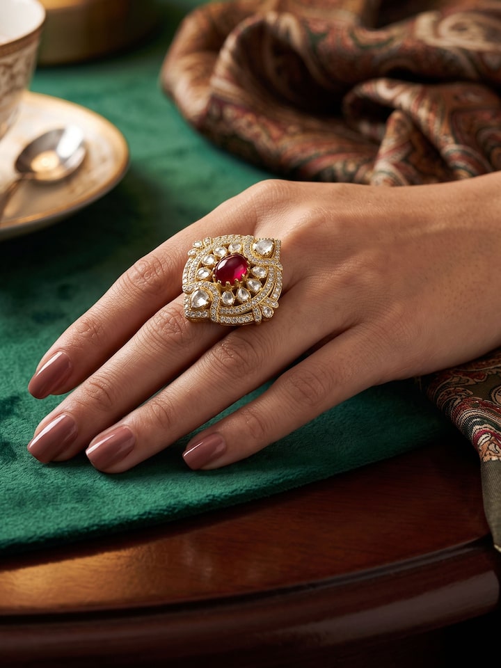 Dank Polki Gold Plated Silver Ring