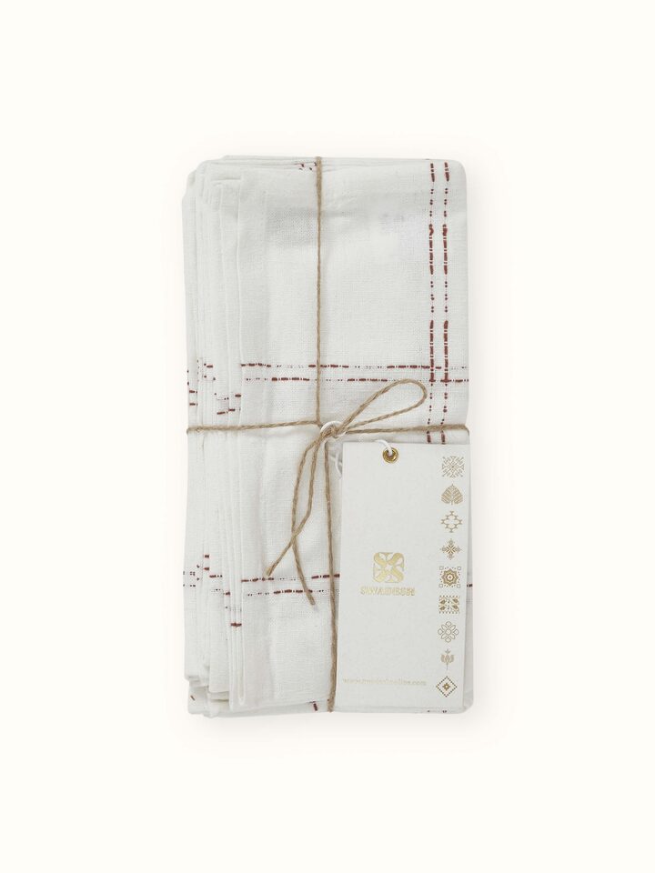 Vastav Rust Checks Cotton Handloom Dinner Napkins (6 Pcs)