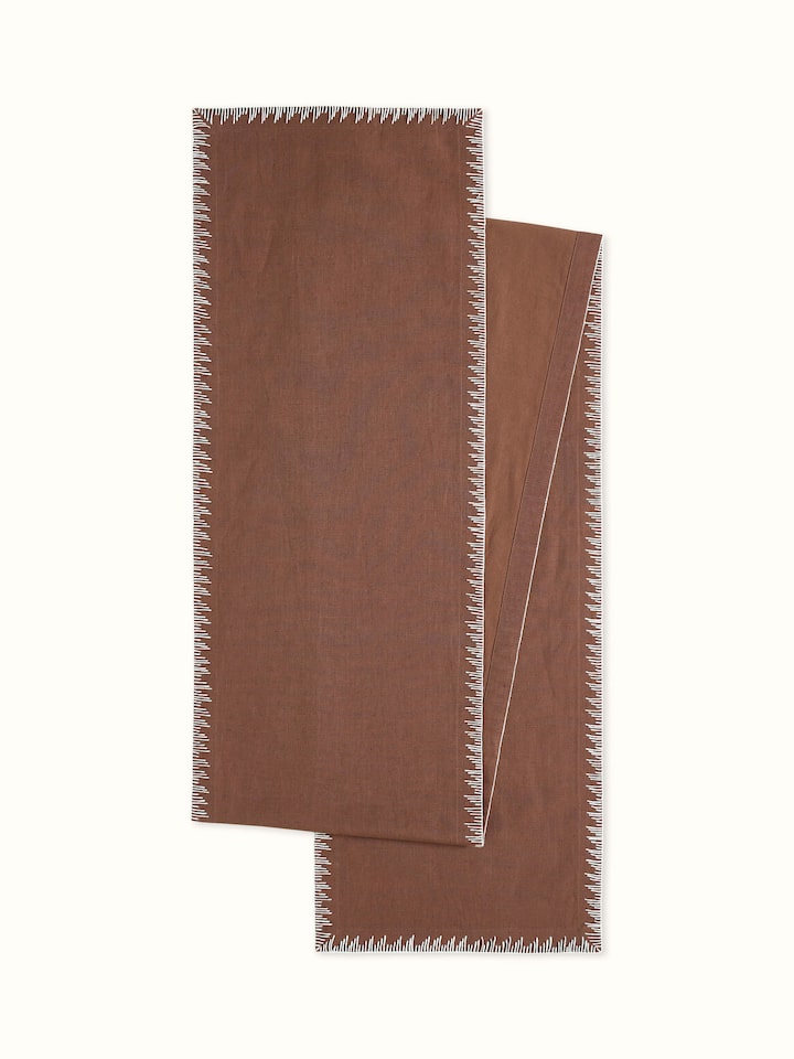 Parvat brown linen cotton hand embroidered table mat with edge stitch border – Swadesh
