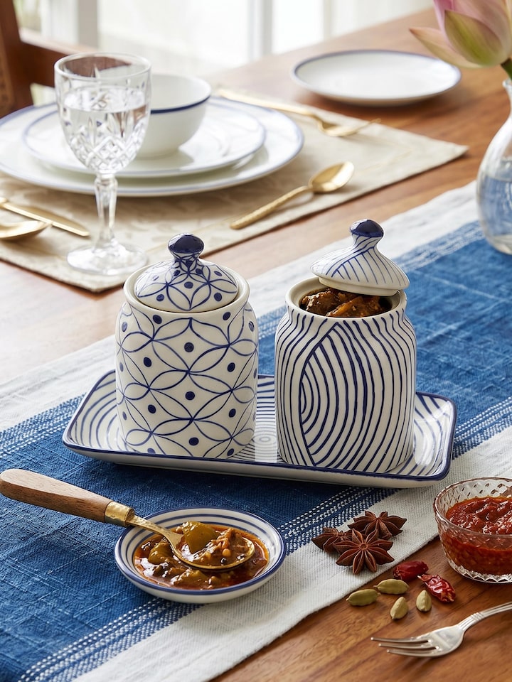 Side view of the Khurja Pottery Ceramic Pickle Jars (2 Pcs)