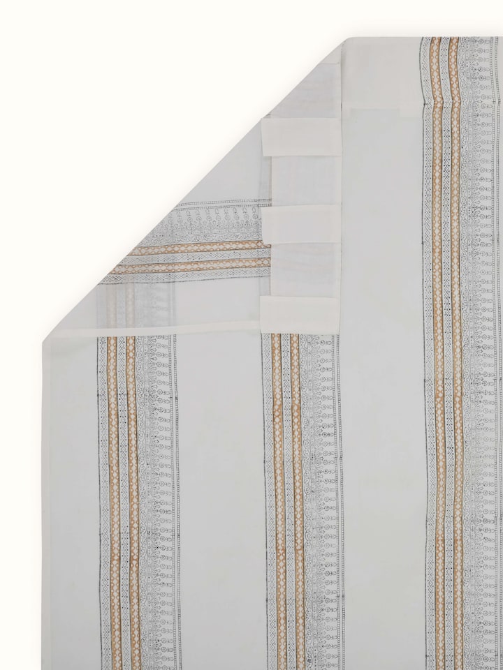 Sanganeri hand block print grey block stripe sheer curtain 7 ft, back view