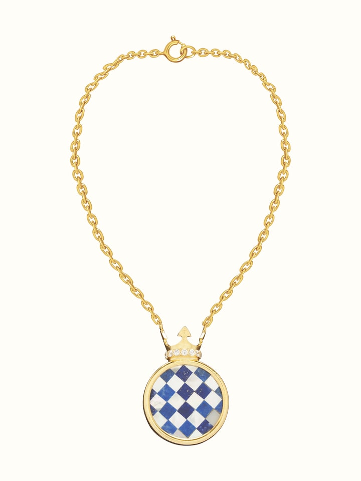Front view of Parchinkari silver pendant & chain showcasing intricate enamel work and elegant design