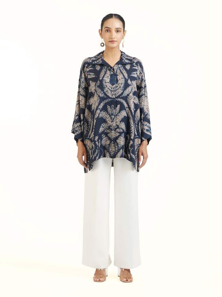 Front view of Blue Modal Shibori Shirt showing the front silhouette and design