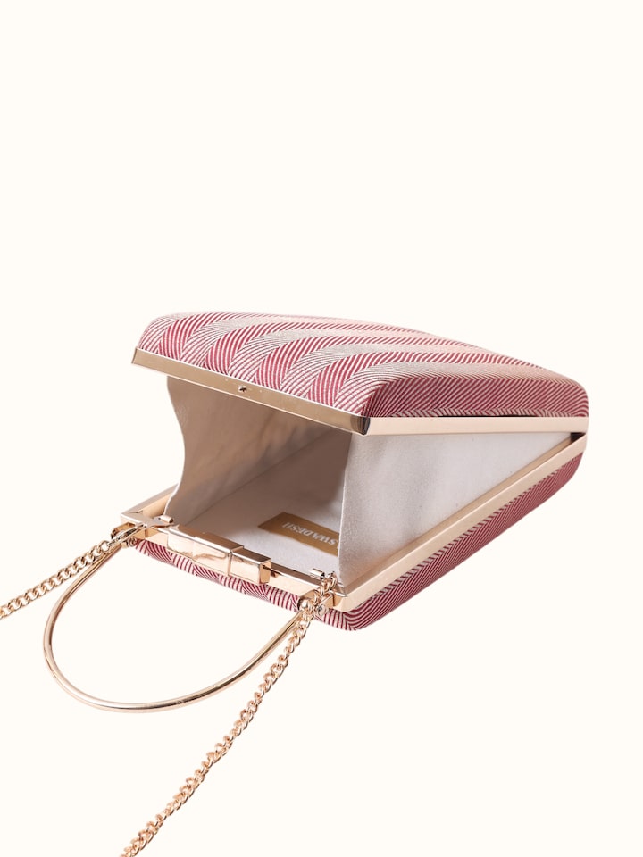 Overview of Maroon Banarasi Silk Handbag showing the complete bag