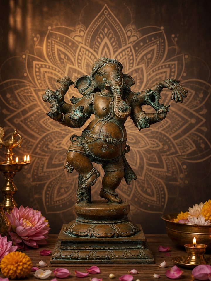 Side view of the Dancing Vinayagar Bronze Casting Idol