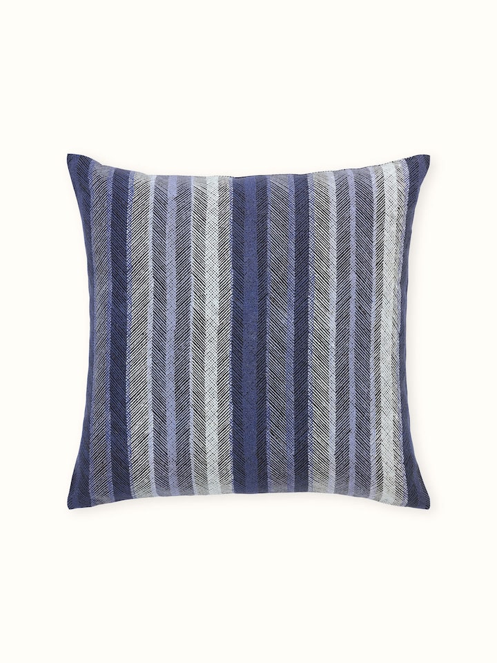 Parvat Indigo Stripe Linen Cotton Sanganeri Block Printed Cushion Cover