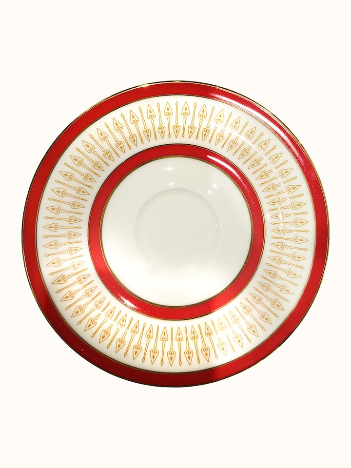 Detail view of Ceramic Tea Cups And Saucers With Gold Motifs (2 Pcs) highlighting the handcrafted detailing and finish, from a different angle