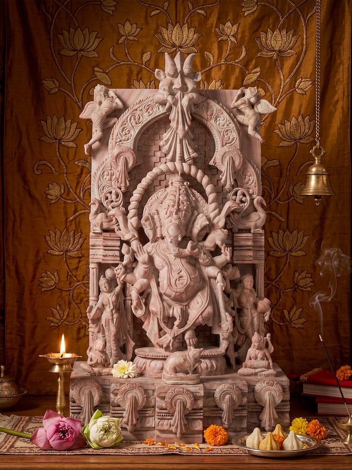 Front view of the Stone Ganesha Idol