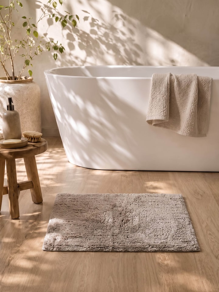Nityam Solid Bamboo Cotton Beige Bath Mat