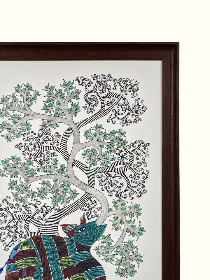 Detail view of the Breath Of Life Gond Art