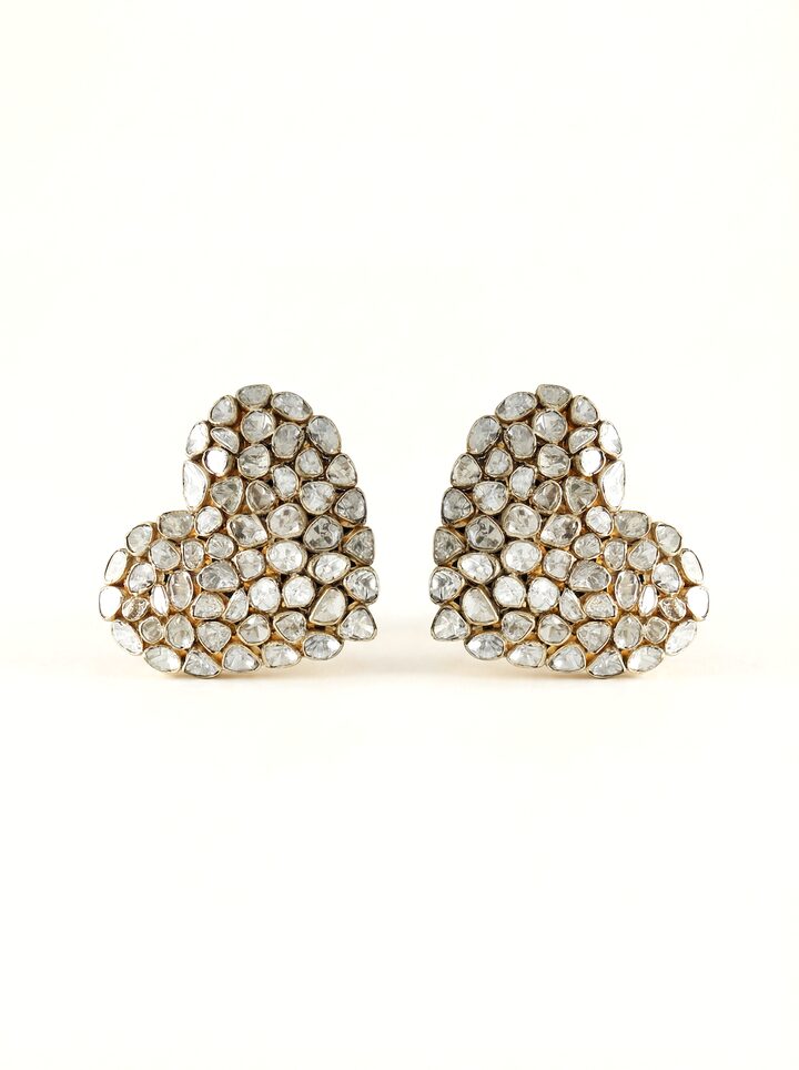 Front view of Dank Polki 14 karat gold studs