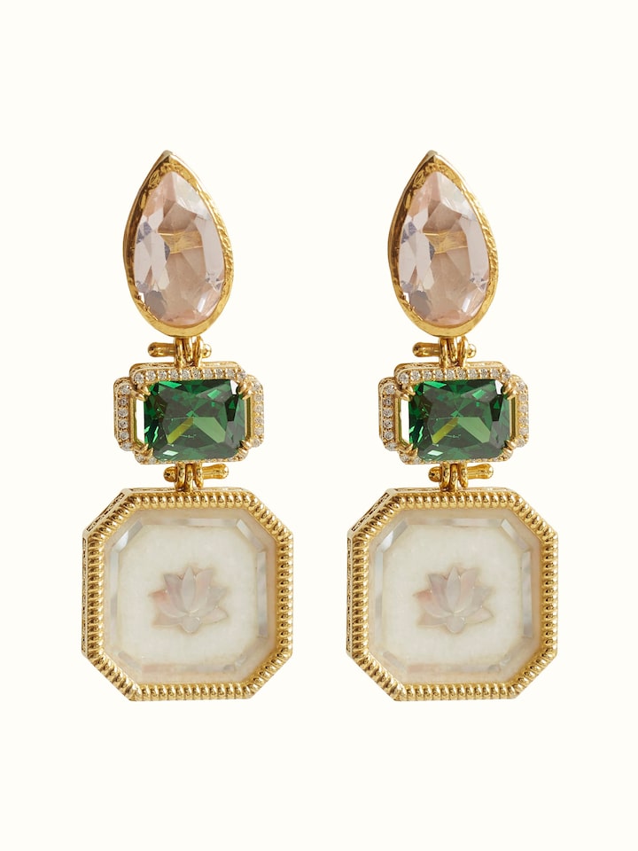 Front view of the Parchinkari Silver Drop Earrings