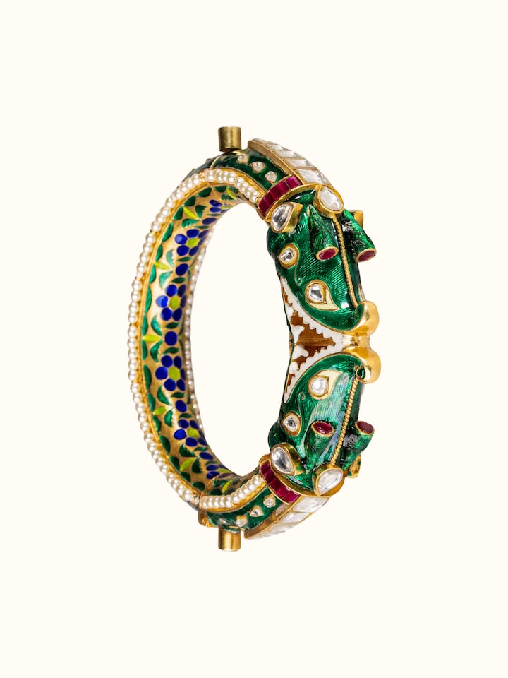 Close-up view of Meenakari Silver Bangle highlighting the stone setting and metalwork detail