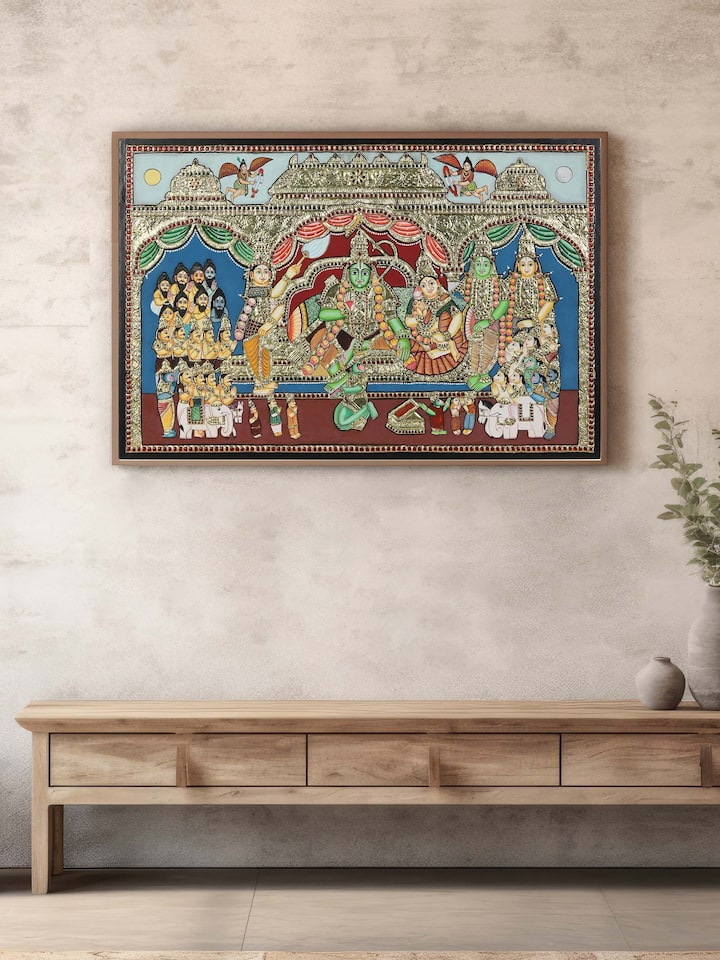 Left-side view of the Medicine Buddha Mantra Thangka Painting