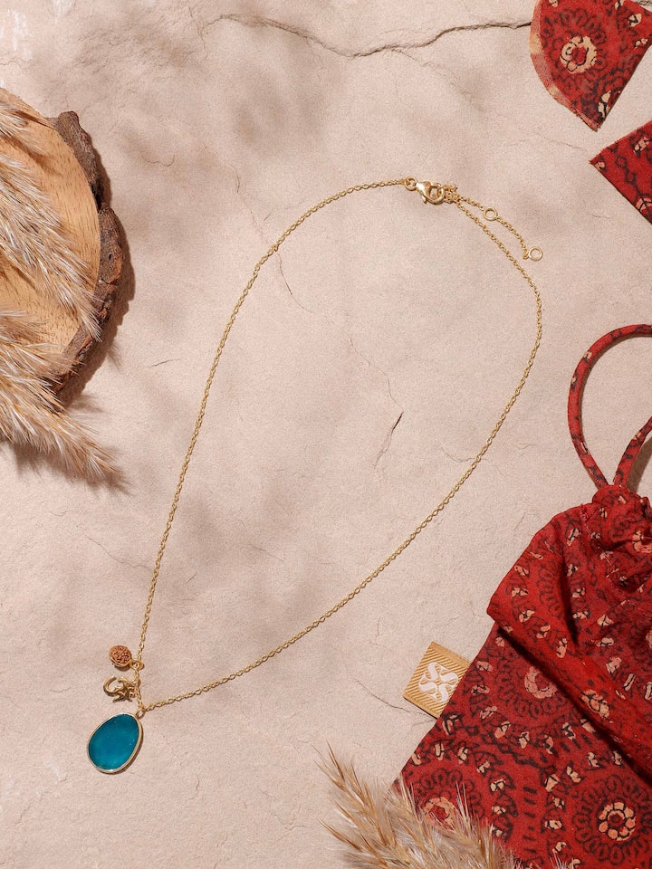 Lifestyle view of Rose Quartz & Rudraksha Necklace styled on neck for spiritual and elegant look