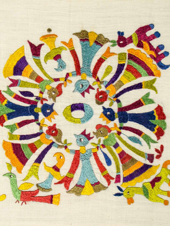 Detail view of the Folk Chamba Rumal Wall Hanging
