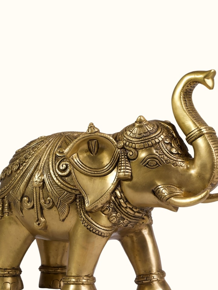 Detail view of Brass Carved Elephant Figurine