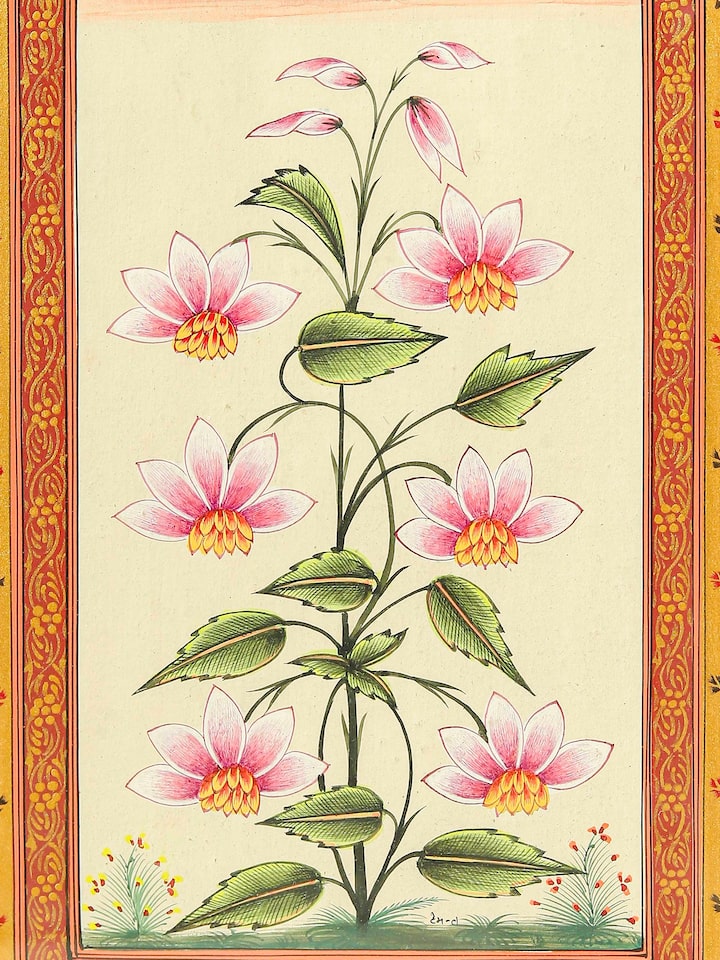 Close-up detail of the Cosmos Floral Boarder Miniature Painting